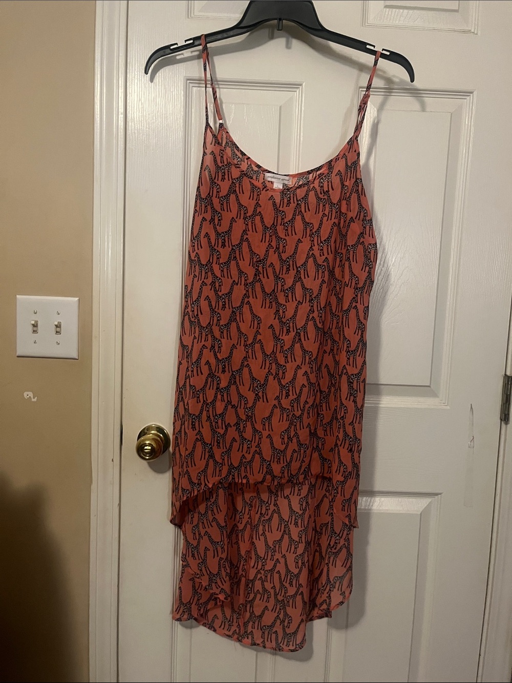 Women's Coral Slip Dress with Black Pattern
